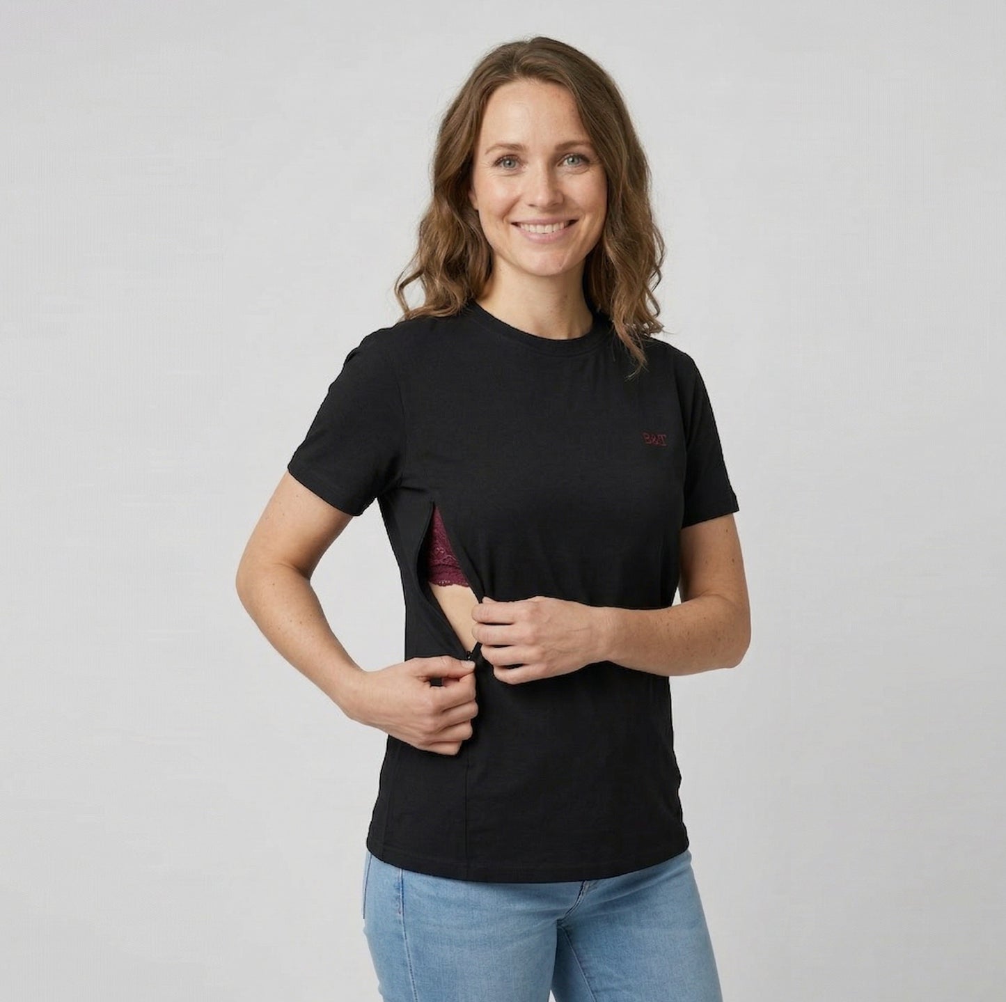 Borstvoedings T-shirt: zwart