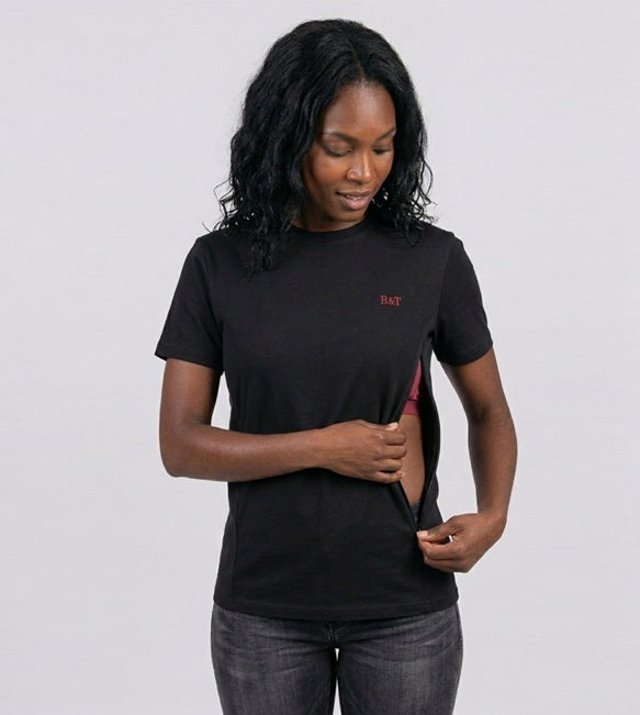 Borstvoedings T-shirt: zwart