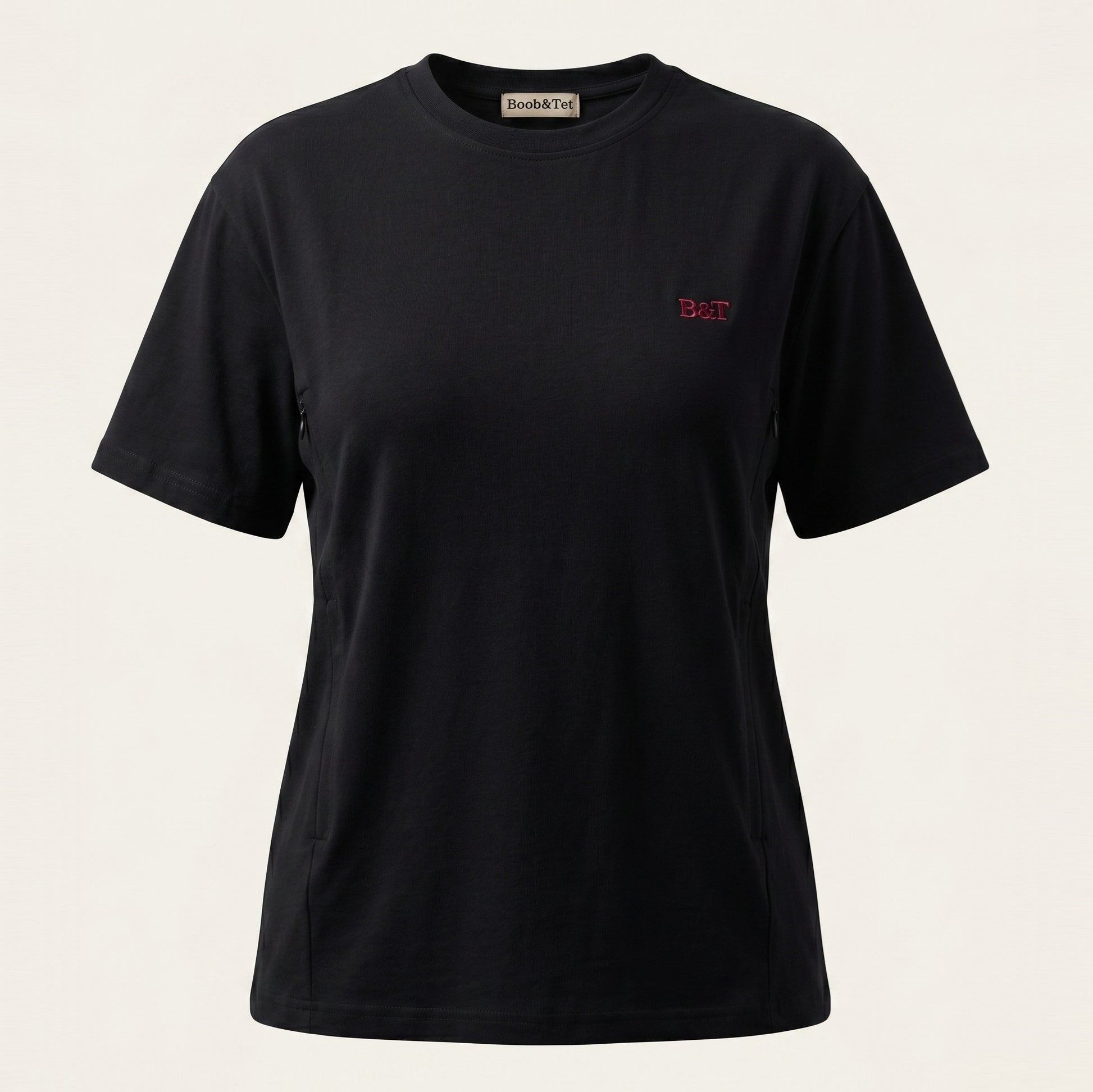 voedingsshirt zwart met burgundy logo en blinde ritsen - Boob en tet 